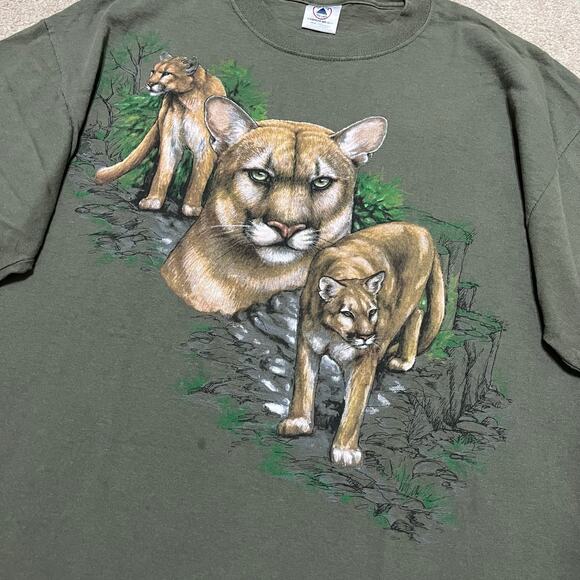 Mountain Lion Forest Green Nature Animals Graphic Shirt XL - Picture 3 of 6